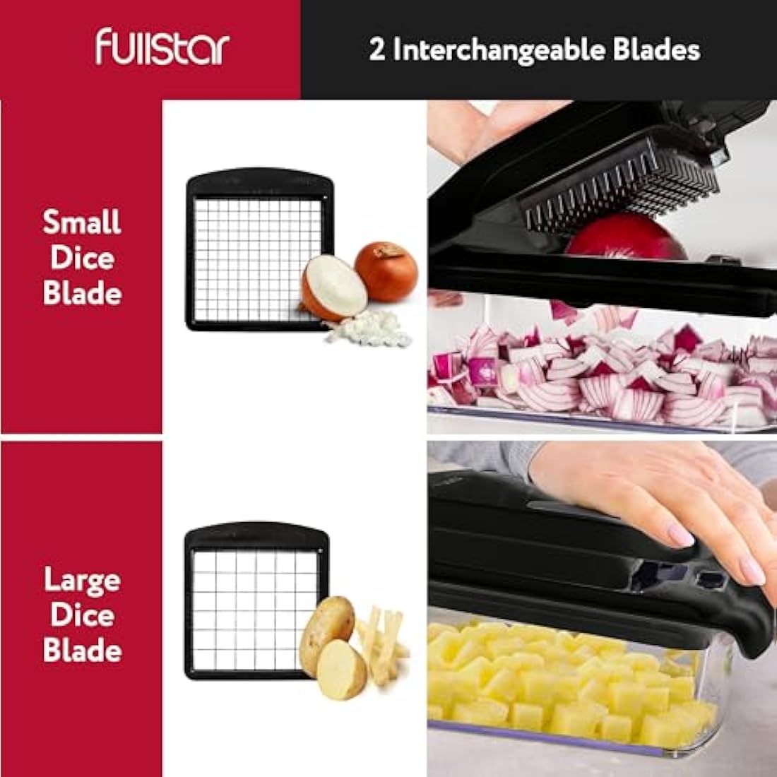 2-in-1 Black Vegetable Cutter - Manual Veggie Onion Salad Food Chopper - Potato Chipper - Veg Chopper and Dicer - Kitchen Tools & Gadgets