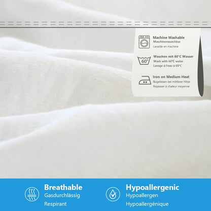 Simple&Opulence Fitted Sheet 35cm Deep Pocket-100% Pure Natural Linen Plain Mattress Protector Bed Sheet(White,King 150x200cm)