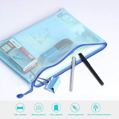 Vicloon Plastic Wallets, 10Pcs A3 Zip Lock Bags Mesh Document Wallet Document Folders Plastic Pockets Zipper File Wallet for School Office Homework Travel Storage Bags