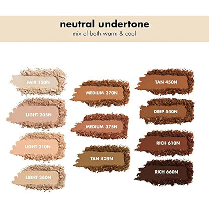 e.l.f. Camo Powder Foundation, Lightweight, Primer-Infused Buildable & Long-Lasting Medium-to-Full Coverage Foundation, Tan 450 N