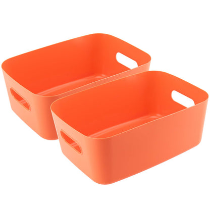 JEUIHAU 6 Pack 30 x 20 x 12cm Orange Plastic Studio Storage Baskets, Cupboard Storage Boxes, Rectangular Studio Storage Baskets with Handles