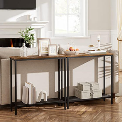 HOOBRO Slim Console Table with Storage, Narrow Console Table for Hallway, Industrial Hallway Table, Slim Sofa Table for Living Room, Bedroom, Rustic Brown and Black EBF74XG01