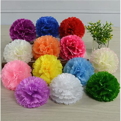 50 Artificial Silk Carnation Flower Head with Stems Set,Vase Fillers for Home Decor Bridal Wedding Party Birthday Cake Ornaments,DIY Wrist Corsage, 3" Multiple Petals Heads-8" Stems(Dark Green)