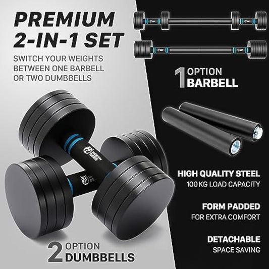 Northdeer Dumbbell Barbell Set 10kg Pair - 2.5kg 3kg 5kg 5.5kg 7.5kg 8kg 10kg - Adjustable Dumbbells V2.0 with Barbell Home Gym Workout