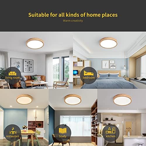 Schindora Wooden LED Ceiling Light,20W Cool White 6000K 1600 LM,Round Wood Ceiling Lights Ø30cm for Lounge Living Room Kitchen Dining Room Hallway Home Office Children's Room