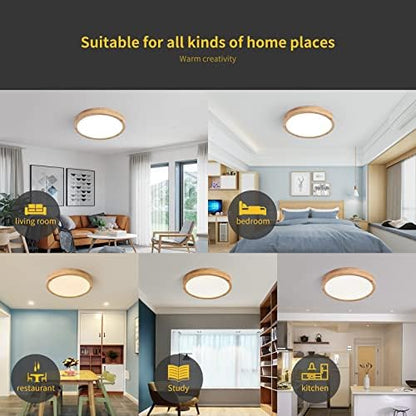 Schindora Wooden LED Ceiling Light,20W Cool White 6000K 1600 LM,Round Wood Ceiling Lights Ø30cm for Lounge Living Room Kitchen Dining Room Hallway Home Office Children's Room