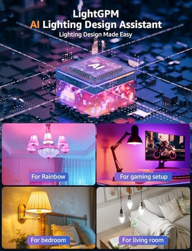 Lepro BC1 AI Smart Bulb E14, Music Sync WiFi Bulb, Voice Control, AI Lighting Design Assistant, Bluetooth Color Changing Light Bulb, RGBCCT Candle Bulb, Work with Alexa & Google Assistant, 4 Packs