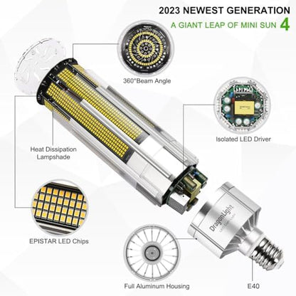 DragonLight Newest 240W Commercial Grade Corn LED Light Bulb Fanless (1200 Watt MH/HPS Replacement) E40 Large Mogul Base LED Lamp 5000K Daylight 32,400LM - Good for Enclosed Fixtures