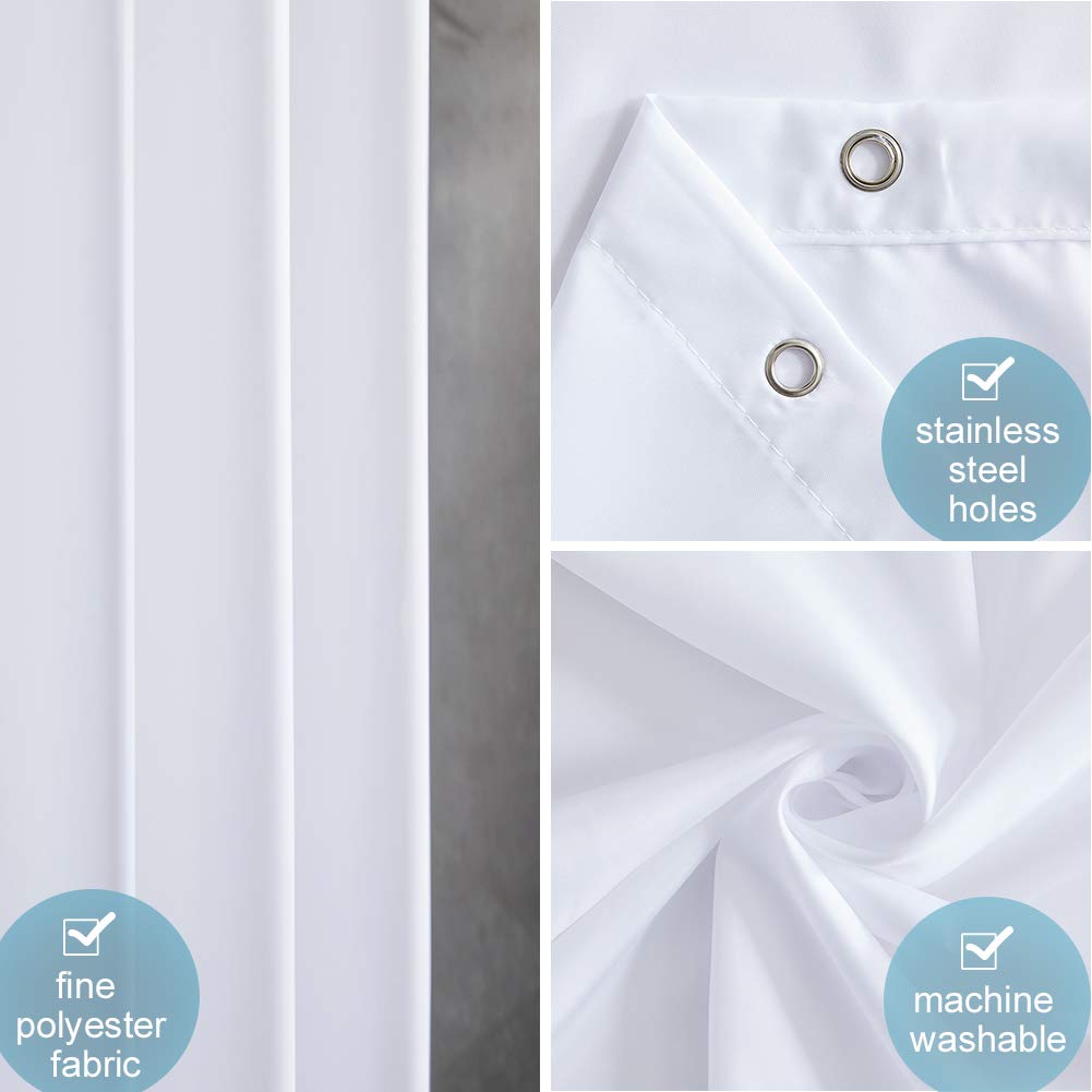 Furlinic Shower Curtain White Weighted Hem for Bathroom Wet Room 85×180cm