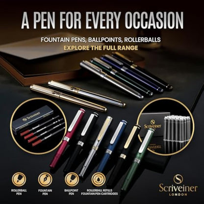 Scriveiner Black Rollerball EDC Luxury Pen, Stunning Pocket Pen with Chrome Finish, Best Writing Gift Set for Men & Women, Incliudes German Schmidt Refill, Great Present Idea for Office or Graduation