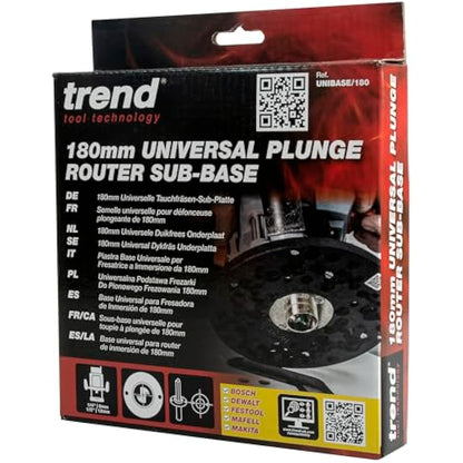 Trend Large Universal Plunge Router Sub-Base, 180mm, Enhanced Compatibility for 1/2 Inch Plunge Routers, UNIBASE/180