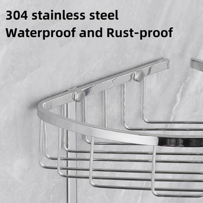 BRAVECOW SUS304 Stainless Steel Shower Caddy, 2-Tier Corner Shelf Organizer Rustproof Bathroom Storage, No Drill Hanging, Holds 8+ Toiletries