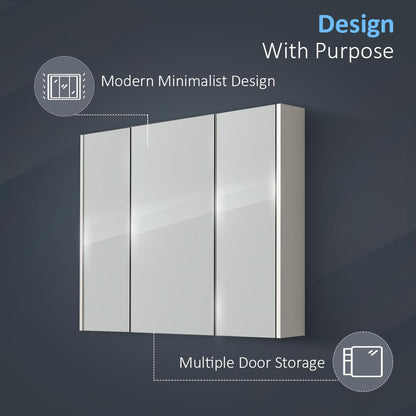 iBathUK Rehaus Wall Mounted Triple Door Mirror, Soft Close Doors with 2 Adjustable Shelves Cabinet, Copper Free Silver Mirror