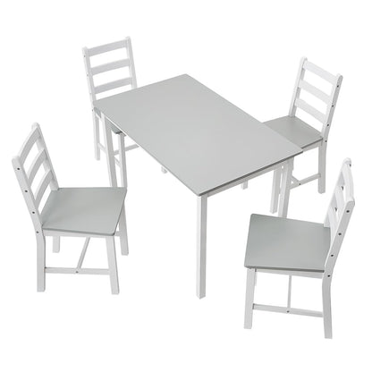 Panana Pine Wood Dining Table and 4 Chairs Set, 5-Piece Home Kitchen Furniture Set (Grey White)
