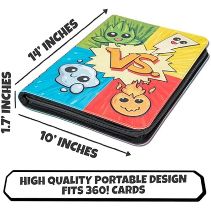 3D Card Binder for Pokemon - Stunning 3D Raised Pk Types Design in PU Leather with Zipper - Includes 9 Pocket Pages for 360 Cards. Great Sleeve Album/TCG Holder/Trading Card Collection Book Gift.