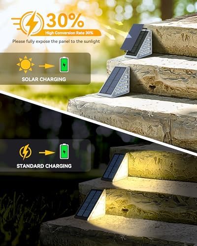 Asteria Solar Step Lights Outdoor 8 Pack, Solar Stair Lights IP67 Waterproof, 13 LED Beads for Increased Brightness, Outdoor Stair Lights for Decorative Use on Stairs, Front Porch (Warm White)