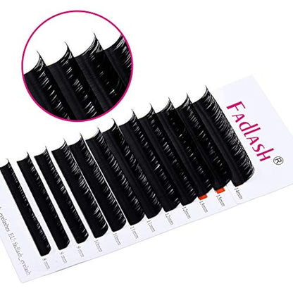 Fadlash Individual Classic Eyelash Extension 0.15mm C Curl 8-14mm Mixed Tray 1:1 Matte Black Professional Classic Individual Lashes