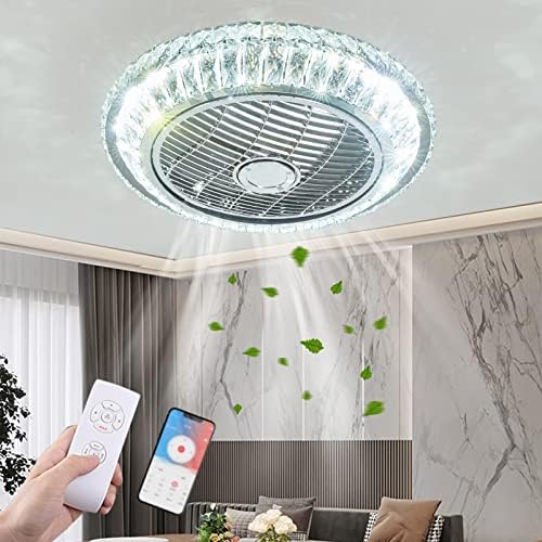 Ceiling Fan with Lamp, Crystal Ceiling Fan with LED Light, 72W Modern LED Dimmable Ceiling Light,Adjustable Wind Speed, with Remote Control,Restaurant Bedroom Decoration Indoor Fan Lighting (A)