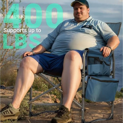 OVERMONT Oversize Directors Camping Chairs for Adults - 180kg Heavy-Duty Folding Outdoor Chairs with Foldable Side Table & Cooler Bag for Outside Festival BBQ Beach Picnic Fish