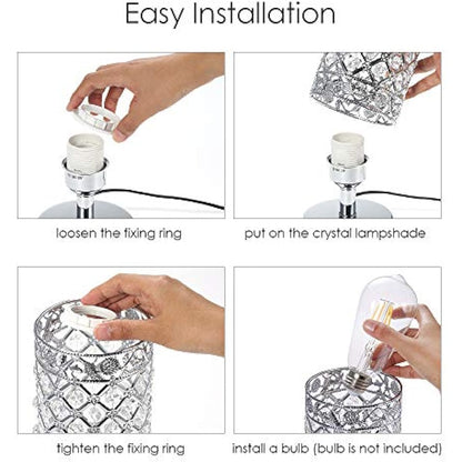 Tomshine Crystal Bedside Table Lamp with Dual USB,Modern Sliver Light E27 Glitter Lampshade with 2 USB Port Bedroom Nightstand Light for Bedroom,Living Room