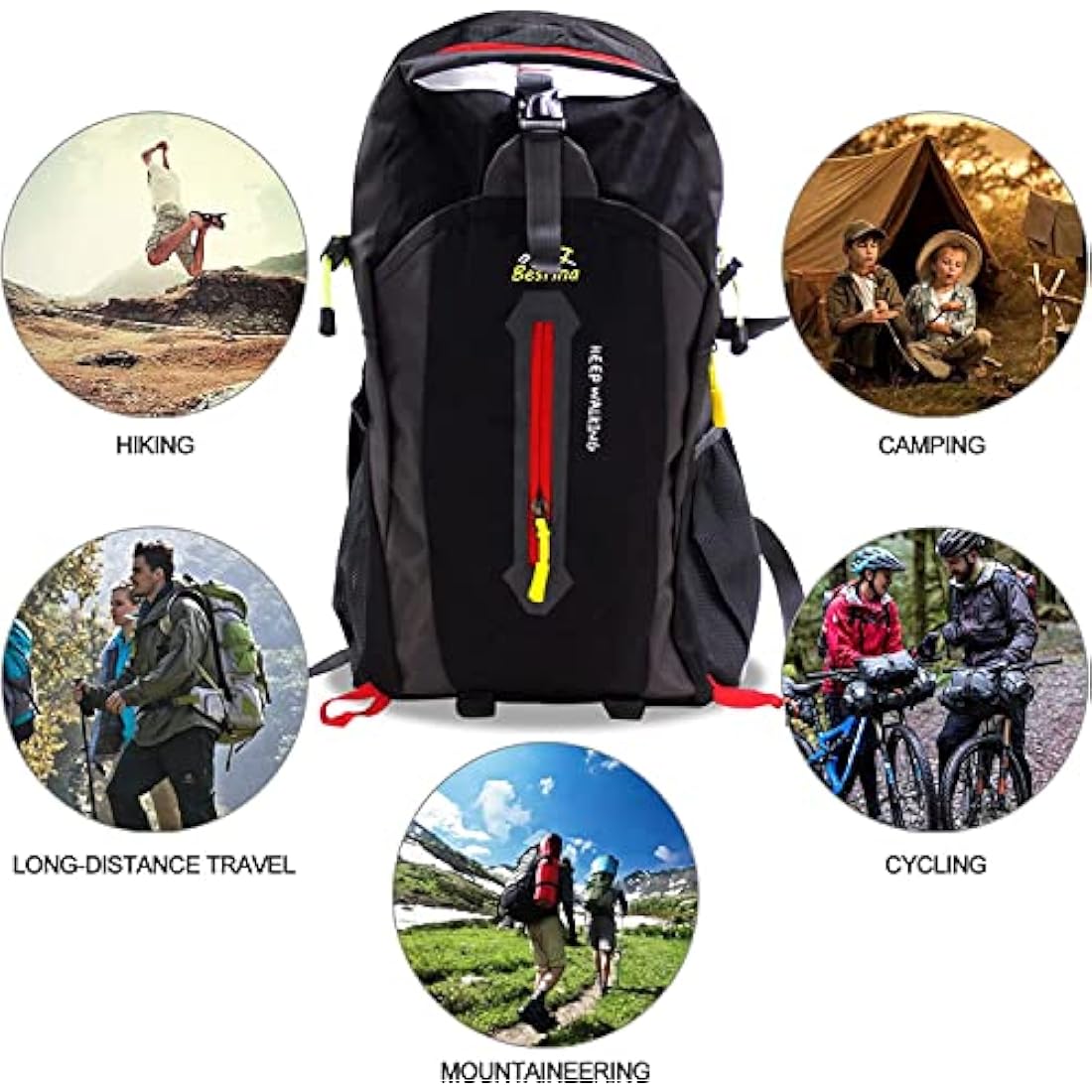 Besrina 40L Lightweight Hiking Backpack, Multi-functional Water-resistant Casual Camping Trekking Rucksack for Cycling Travel Climbing Mountaineer Outdoor Sport