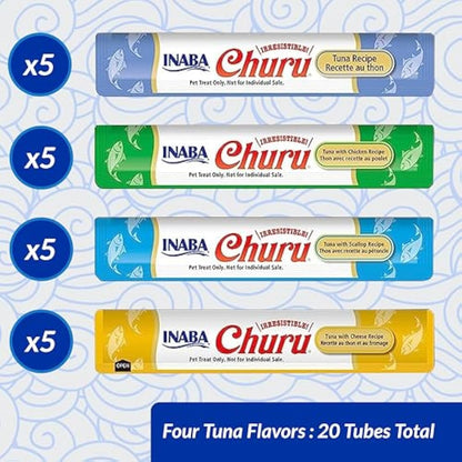 Churu by INABA Cat Treat - Tuna Variety Box - 1 Pack (20 x 14g total) / Soft & Creamy Cat Treat, Delicious & Healthy Snack, Purée Food Topper, Natural, Grain Free