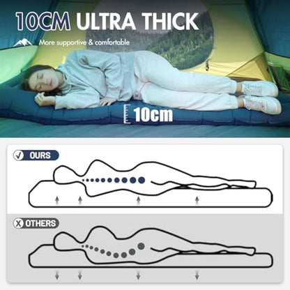 Portal Camping Mattress Single 10cm Thick with Foot Pump Inflatable Camping Mat Sleeping Pad Inflating Tent Mattress Camp Air Bed for Adults Lightweight Roll Mat Portable Outdoor Backpack