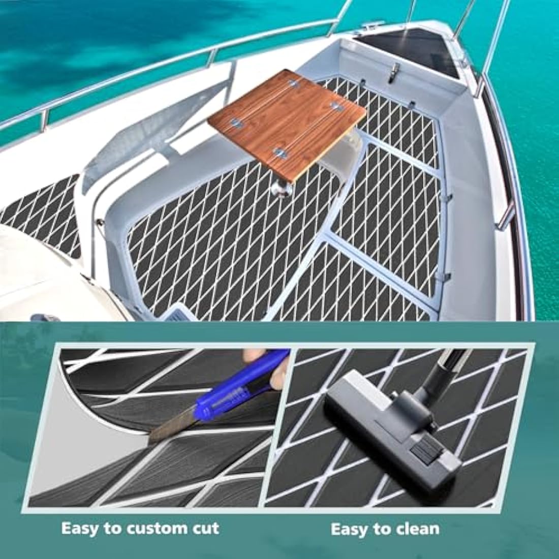 KXKZREN EVA Foam Boat Flooring Decking Sheet 6mm Thick 93.8"x43.9" Diamond Anti-slip Marine Flooring Mat Self Adhesive Deck Floor for Bass Boat Yacht Motorboat RV Cooler Tops