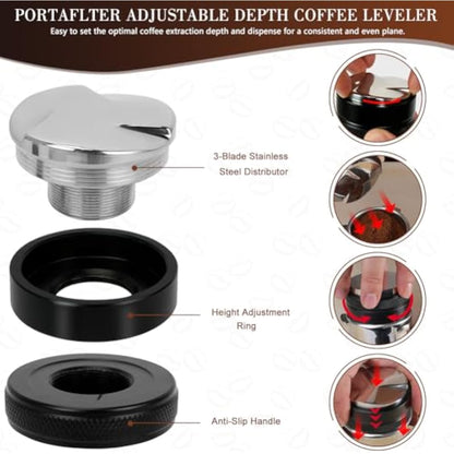 Y-Step 5 Pcs Coffee Tamper Set, Espresso Coffee Accessories Set, with 51mm Coffee Tamper Station, Coffee Leveler, Espresso Tamper, Coffee Stirrer, Coffee Cleaning Brush - Coffee Tamper Holder Set