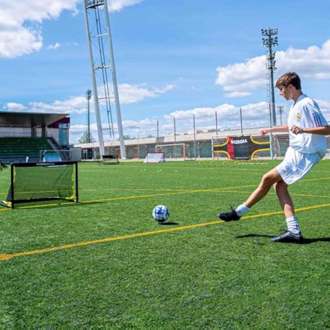 BazookaGoal Original Solid Frame Pop Up Goal - Folding Mini Soccer Goal for Kids and Adults - Portable Goal Post - Easy to Set-up & Steady
