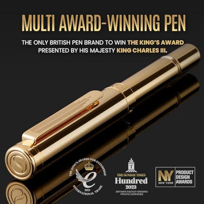 Scriveiner Heavy Gold Rollerball Pen, Award Winning Luxury Pocket Pen with Real Gold Plating Plated Finish, German Schmidt Refill, Best EDC Writing Pen Gift Set for Men & Women, Nice Fancy Office Pen