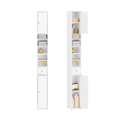 SoBuy 20cm Wide Bathroom Tall Cabinet Cupboard Bathroom Storage Cabinet White W20 x D20 x H180cm BZR34-W