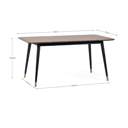 Julian Bowen Findlay Dining Table, Walnut Effect & Black - H75xW160xD90cm