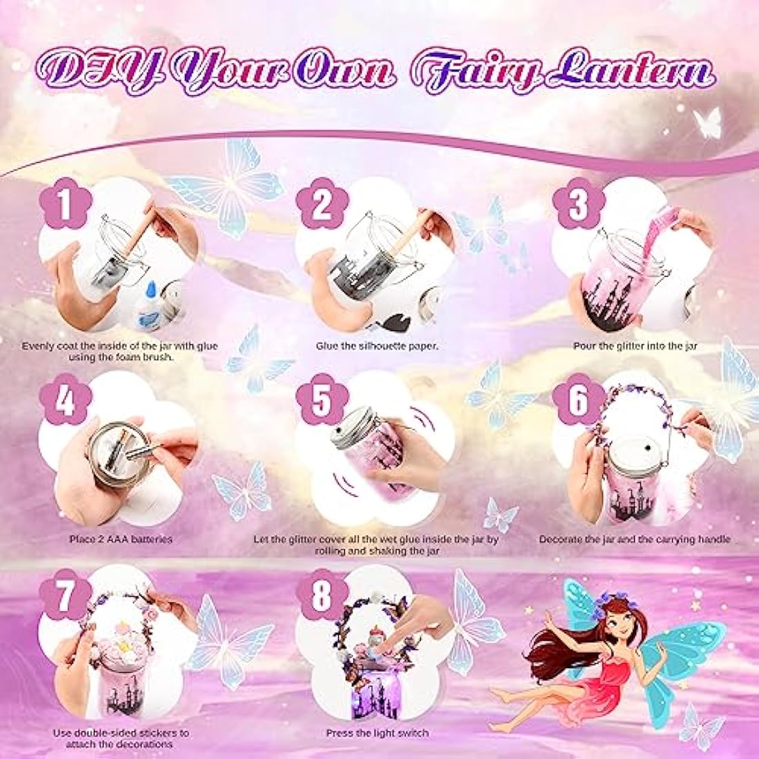 Qukir Fairy Lights, 6 7 8 9 Year Old Girl Gifts for 6-12 Year Olds Girl Toys Age 7-10 Unicorn Gifts for Girls Craft Kits for Kids Arts and Crafts for Kids Fairy Lantern Craft Crafts for Girl DIY Craft