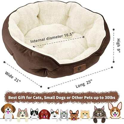 Asvin Medium Dog Bed for Medium Dogs, Large Cat Beds for Indoor Cats, Pet Bed for Puppy and Kitty, Extra Soft & Machine Washable with Anti-Slip & Water-Resistant Oxford Bottom, Brown, 25 inches