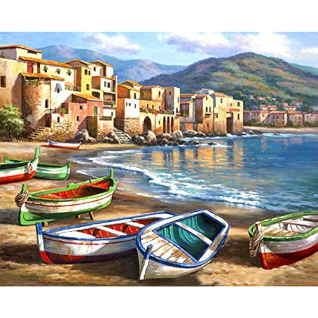 Painting by Numbers for Adult, DIY Canvas Oil Painting Kit for Kids with Paint brushes Acrylic Pigment Drawing Paintwork 16x20inch Without Frame(Boat)