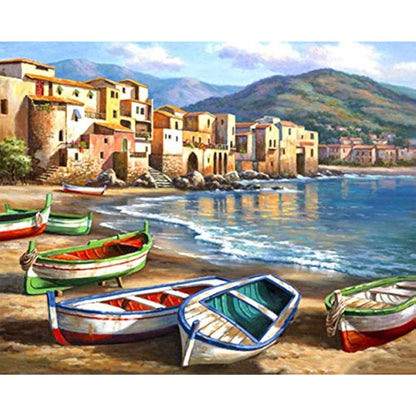 Painting by Numbers for Adult, DIY Canvas Oil Painting Kit for Kids with Paint brushes Acrylic Pigment Drawing Paintwork 16x20inch Without Frame(Boat)