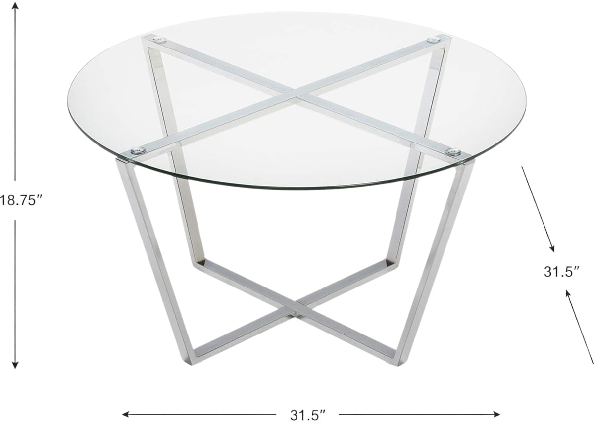Mango Steam Round Metro Glass Coffee Table/Side Table/for Living Room & Dining Room - Clear Top/Chrome Base