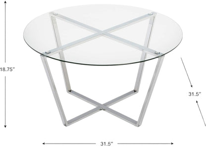 Mango Steam Round Metro Glass Coffee Table/Side Table/for Living Room & Dining Room - Clear Top/Chrome Base