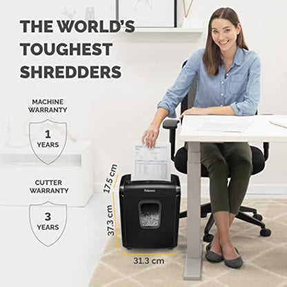 Fellowes Paper Shredder for Home Office Use - 6 Sheet Mini Cut Shredder for Home and Personal Use - Deskside Shredder with 13 Litre Bin and Safety Lock - Powershred 6M - Advanced Security P4 - Black
