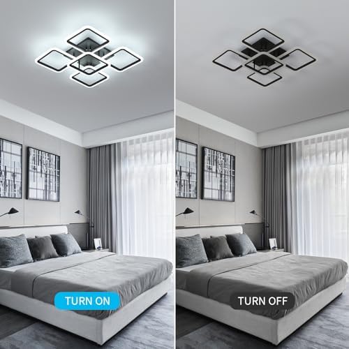 Comely LED Ceiling Light, 61W 7000LM Black Ceiling Lamp Modern, 5 Square Chandeliers 6500K Lighting Fixture for Living Room, Kitchen, Hallway, Dining Room, Bedroom