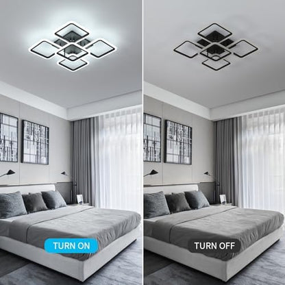 Comely LED Ceiling Light, 61W 7000LM Black Ceiling Lamp Modern, 5 Square Chandeliers 6500K Lighting Fixture for Living Room, Kitchen, Hallway, Dining Room, Bedroom