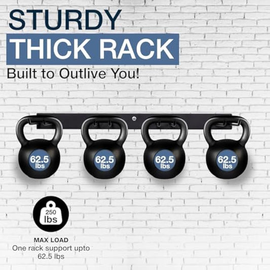 StoreYourBoard Wall-Mounted Rack With 4 Garage Hooks – Heavy-Duty Steel Holder Garage & Garden Storage for Shed, Workshop, or Home Organization – For Rakes, Shovels, Tools & More