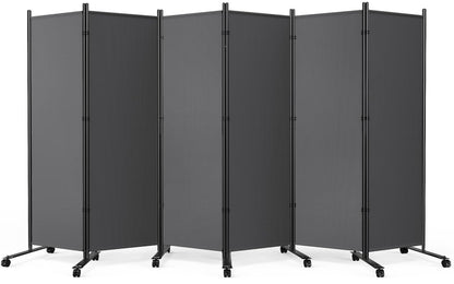 6 Panel Room Divider 183CM Folding Privacy Screens with Lockable Wheels