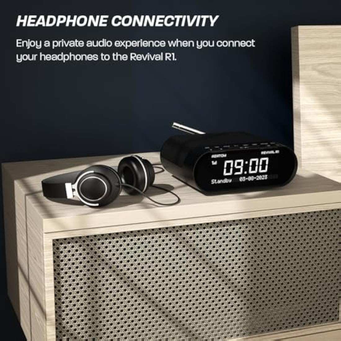 DAB/DAB+ & FM Bedside Digital Radio | Dual Alarms & Sleep Timer | USB Device Charging | Mains Powered | Bluetooth | Perfect for the Bedroom | AZATOM Revival R1 (Black)