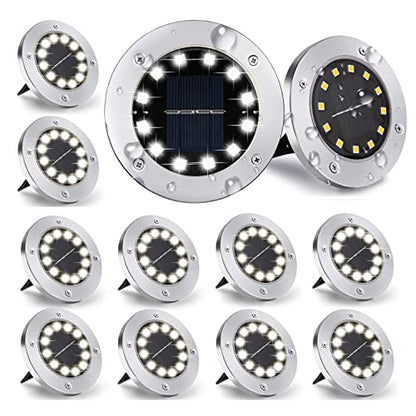 Nurkoo [Pack of 12] Solar Floor Lights, Outdoor 12 LEDs, Solar Lights, 800 mAh Disk Lights with Upgrade Solar Panel, Garden Light, Solar Lamp, Solar