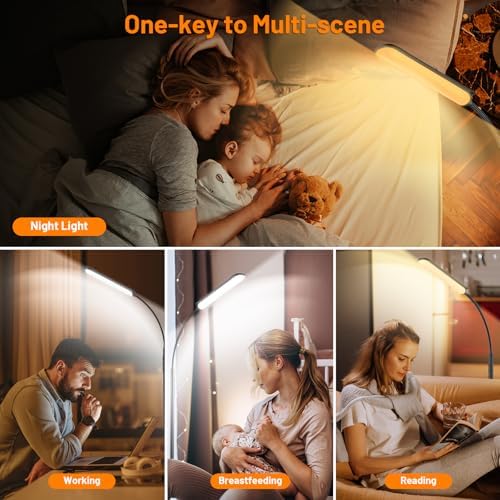 LED Uplighter Floor Lamp Adjust freely, 18W 1800LM Dimmable Floor Standing Lamp with Remote & Touch Control, 1min Installation, Standard Eye Caring Reading Lamps Living Room Modern for Bedroom (Black)