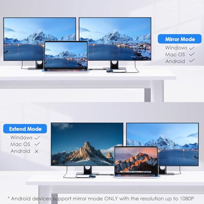 WAVLINK USB 3.0/C to Dual HDMI Splitter for Extended Display, Displaylink Adapter 4K 60Hz for Apple Mac M1/M2/M3 or Windows 10/11