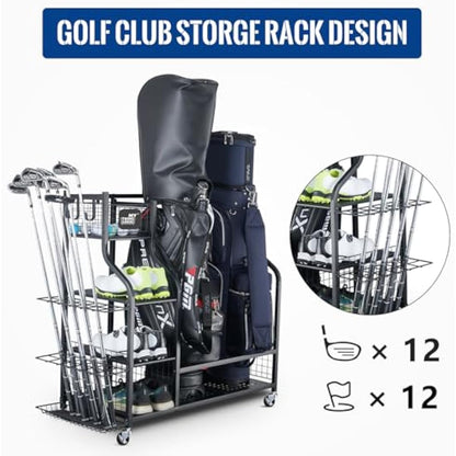 Mythinglogic Golf Storage Rack, Golf Organiser with Wheels, Golf Club Organisers Extra Large Design for Golf Bag Storage and Other Golf Club Accessories