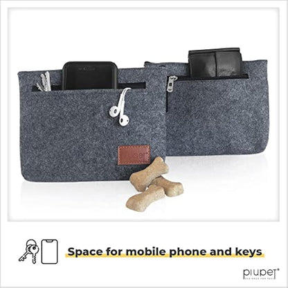PiuPet® Dog treat pouch I With 3 pockets I Magnetic closure I Dog walking bag I Dog treat bag I Dog food pouches in felt-look I Dog training treat pouch